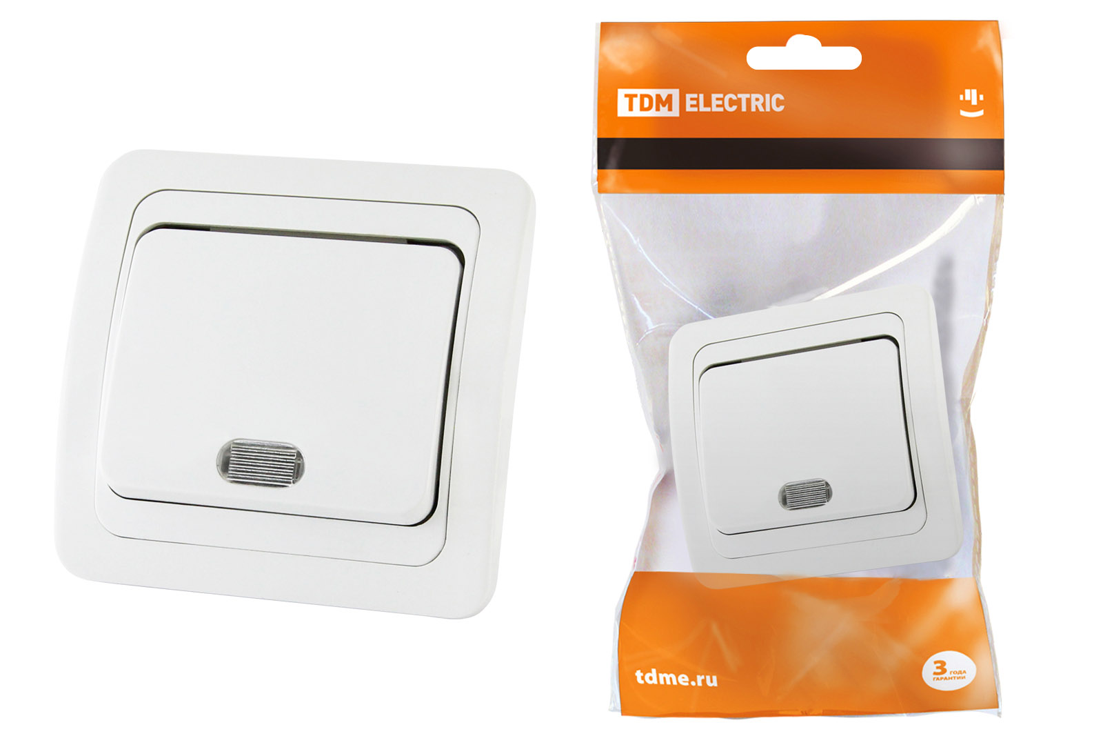 Выключатель 1-кл. с подсветкой 10А белый Валдай